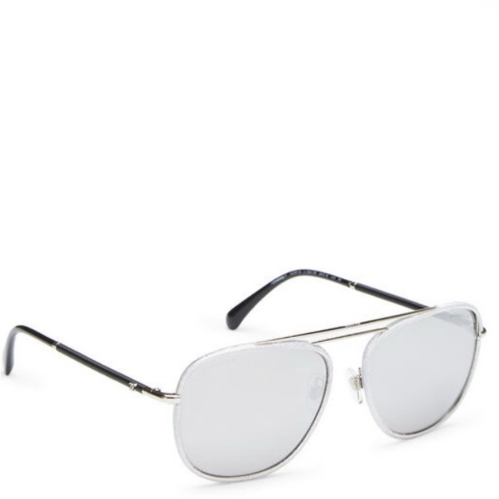 CHANEL Silver and Black Aviator Sunglasses